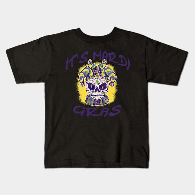 Its Mardi Gras, Lets Party Sugar Skull Kids T-Shirt by pabrun